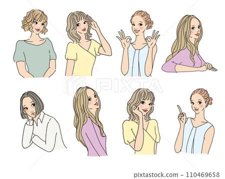 時尚女性上半身有各種表情 110469658