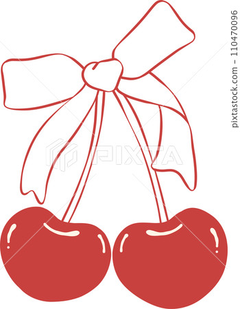 Coquette cherries with ribbon bow flat design 110470096