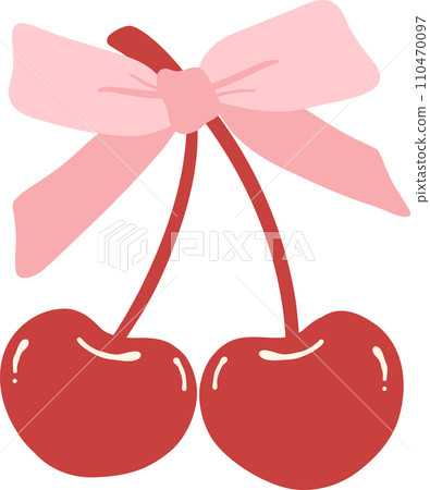 Coquette cherries with ribbon bow flat design Coquette cherries with ribbon bow flat design 110470097