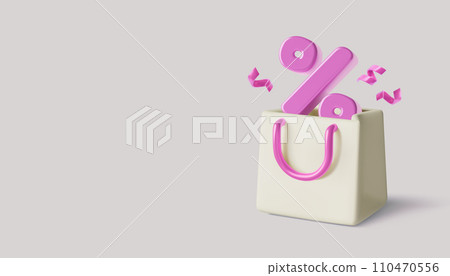 3D realistic shopping bag purple percent sign and confetti Holiday discount banner with copy space 3D realistic shopping bag purple percent sign and confetti Holiday discount banner with copy space 110470556
