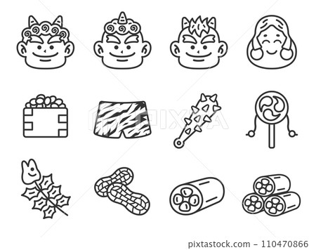 Illustration set of Setsubun icons (line drawings) 110470866