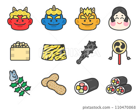 Illustration set of Setsubun icons (line drawing color) 110470868