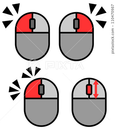 Illustration explaining how to use a mouse to operate a computer by clicking 110470987