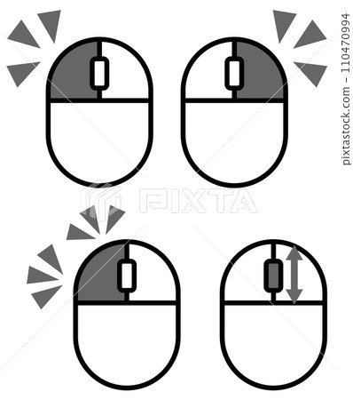 Illustration explaining how to use a mouse to operate a computer by clicking 110470994