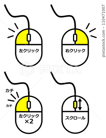 Illustration explaining how to use a mouse to operate a computer by clicking 110471007