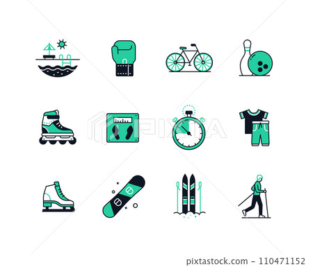 Seasonal sports and entertainment - line design style icons set Seasonal sports and entertainment - line design style icons set 110471152
