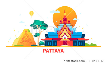 Sunrise in Pattaya - modern colored vector illustration 110471163