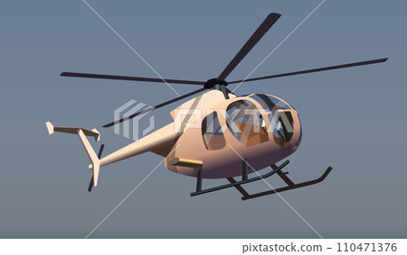 A white helicopter flies against a blue sky. Vector. 110471376