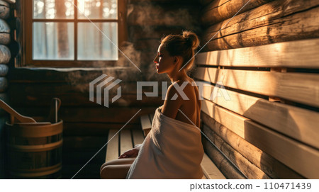 woman takes a sauna 110471439