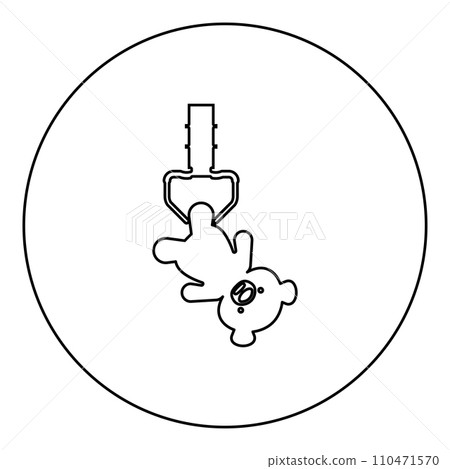 Prize toy manipulator hold plush bear cute doll iron hook crane claw picker for pick up icon in circle round black color vector illustration image outline contour line thin style 110471570