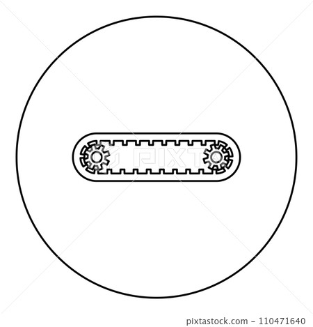 Strap for engine toothed belt for gears cambelt timing gas distribution mechanism icon in circle round black color vector illustration image outline contour line thin style 110471640