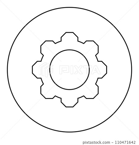 Gear cogwheel icon in circle round black color vector illustration image outline contour line thin style Gear cogwheel icon in circle round black color vector illustration image outline contour line thin style 110471642