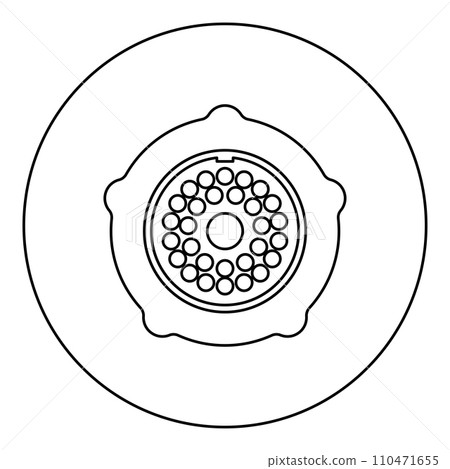 Grate for meat grinder plate mincer device for growing shallow of meat lattice with nut screw female screw pawl stop latch holder icon in circle round black color vector illustration image outline 110471655