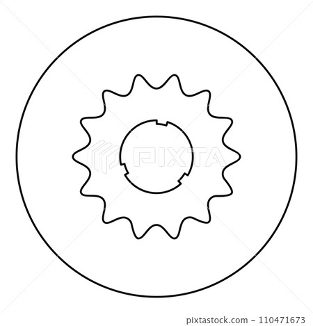 Cogset sprocket bicycle star gear service sprocket cogs wheel with teeth engages with chain icon in circle round black color vector illustration image outline contour line thin style 110471673