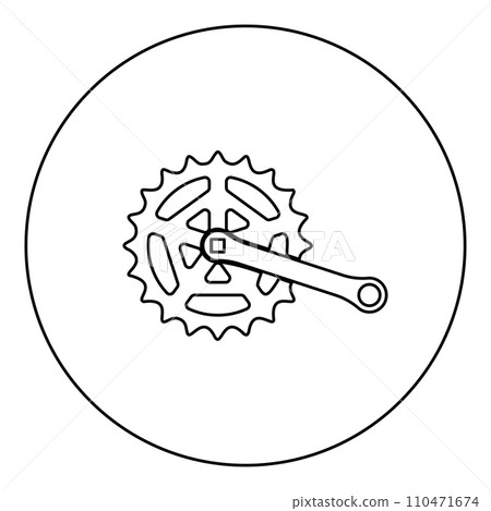 Crankset cogwheel sprocket crank length with gear for bicycle cassette system bike icon in circle round black color vector illustration image outline contour line thin style Crankset cogwheel sprocket crank length with gear for bicycle cassette system bike icon in circle round black color vector illustration image outline contour line thin style 110471674