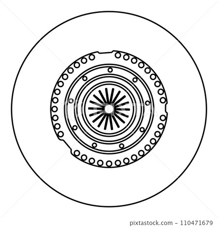 Car clutch basket cover cohesion transmission auto part plate kit repair service icon in circle round black color vector illustration image outline contour line thin style 110471679