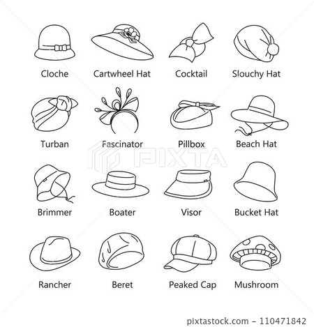 Womens Hats or Headdresses Vector Set Womens Hats or Headdresses Vector Set 110471842