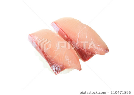 2 pieces of Hamachi nigiri sushi cut out 2 pieces of Hamachi nigiri sushi cut out 110471896