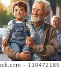 old man holding his grandson 110472185