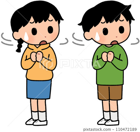 一個女孩和一個男孩焦急地環顧四周 110472189