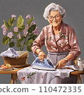 Elderly woman ironing 110472335