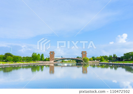 Toyama Prefecture, Tomiwa Canal Kansui Park scenery 110472502