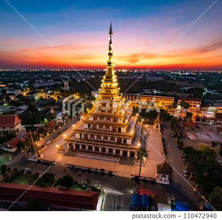 Aerial view of Wat Nong Waeng, also known as Phra Mahathat Kaen Nakhon, in Khon Kaen, Thailand Aerial view of Wat Nong Waeng, also known as Phra Mahathat Kaen Nakhon, in Khon Kaen, Thailand 110472940