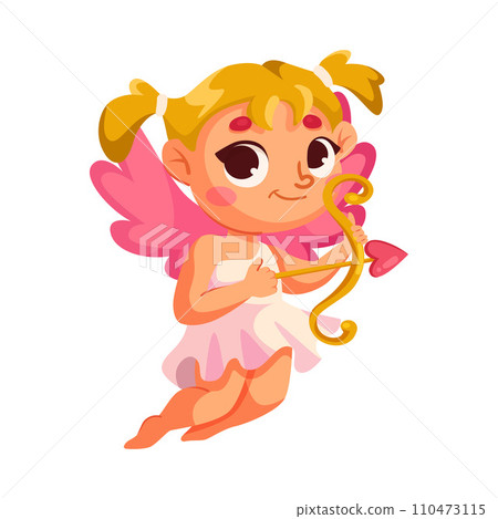 Cupid Baby Girl with Pink Wings with Bow and Arrow Vector Illustration Cupid Baby Girl with Pink Wings with Bow and Arrow Vector Illustration 110473115