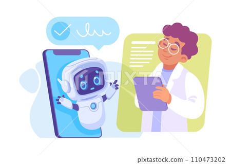 Ai Chatbot Communication with Man at Smartphone Vector Illustration 110473202