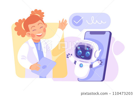 Ai Chatbot Communication with Woman at Smartphone Vector Illustration 110473203