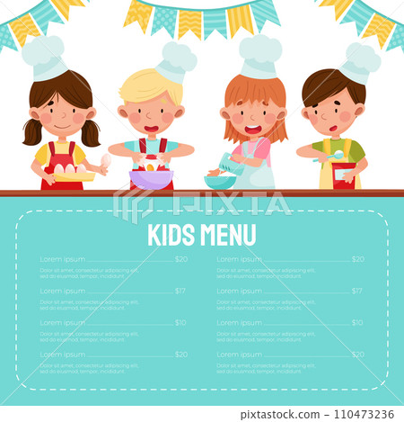 Happy Children Chef Cooking Menu Card Vector Template 110473236
