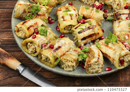 Georgian eggplant rolls, badrijani Georgian eggplant rolls, badrijani 110473327