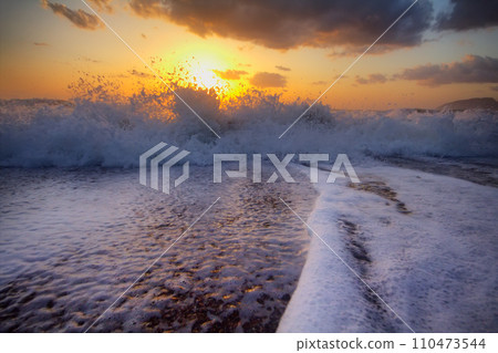 Beautiful sunset on the Mediterranean coast 110473544