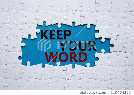 Keep your word symbol. Concept words Keep your word on white puzzle. Beautiful blue background. Business and Keep your word concept. Copy space. Keep your word symbol. Concept words Keep your word on white puzzle. Beautiful blue background. Business and Keep your word concept. Copy space. 110474332
