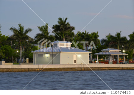 Public restrooms on Harborwalk at Gilchrist Park in Punta Gorda, Florida 110474435
