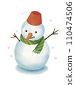 Illustration of a gentle snowman wearing a bucket and a muffler 110474506