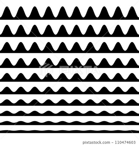 A set of wavy zigzag horizontal wiggly lines A set of wavy zigzag horizontal wiggly lines 110474603