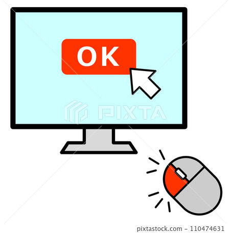 Illustration of confirming by double-clicking the OK icon on the computer screen with the mouse Illustration of confirming by double-clicking the OK icon on the computer screen with the mouse 110474631