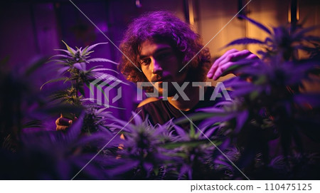 Holding small canabis plant 110475125
