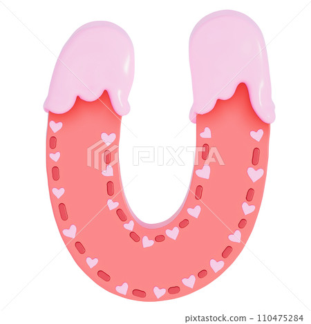 Sweet valentine's day alphabet U with decoration on transparent background , 3D Rendering Sweet valentine's day alphabet U with decoration on transparent background , 3D Rendering 110475284