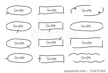 Loose handwritten line drawing speech bubble transparent title heading horizontal set 110475369