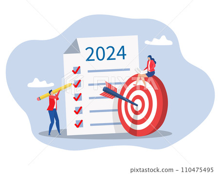 New Year 2024 businessman planning with pencil-categorized sticky notes work for project management and sorting important  on kanban board to goal vector 110475495