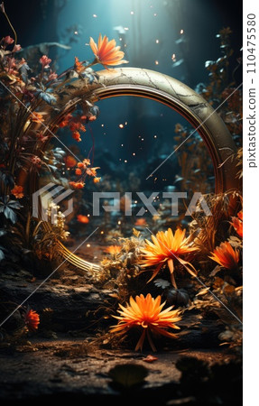 floral hoop digital backdrops. shoot set up with prop Flower and wood backdrop. Flower on hanging round 110475580