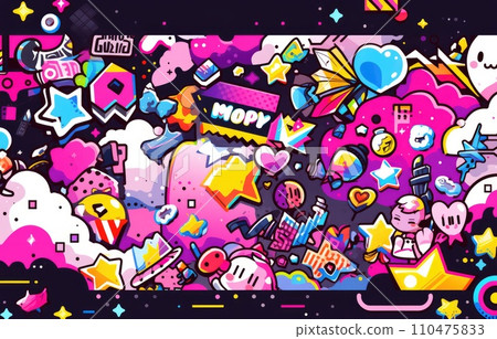 Color abstract cartoon background or children playground banner design element. overlay colorful spotty pattern of geometric shape, line and dot in trendy 110475833