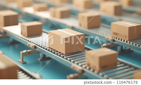 Cardboard flowing on a conveyor belt: AI work Cardboard flowing on a conveyor belt: AI work 110476178