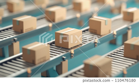 Cardboard flowing on a conveyor belt: AI work Cardboard flowing on a conveyor belt: AI work 110476180