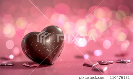 Heart-shaped chocolate and pink glitter background: AI work Heart-shaped chocolate and pink glitter background: AI work 110476181