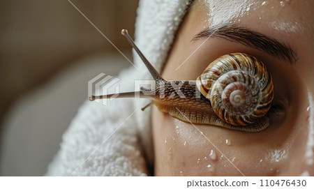 Young woman with a snail on her face Young woman with a snail on her face 110476430