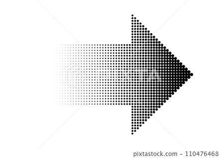 Gradient half tone right arrow with dot pattern on a white background Gradient half tone right arrow with dot pattern on a white background 110476468