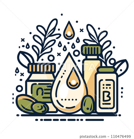 Olive oil and olives vector line icon. Olive oil bottle with olives and olive branch. Nutrition and healthy life style concept. Olive oil and olives vector line icon. Olive oil bottle with olives and olive branch. Nutrition and healthy life style concept. 110476499